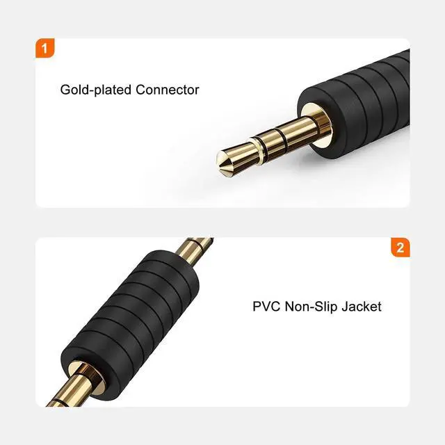 Alt view image 3 of 7 - 2 Pack 3.5mm 1/8 Stereo Jack to 3.5mm Audio Male to Male Adapter Connectors Gold Plated Compatible with for TaoTronics, Mpow BH129 Bluetooth Receiver