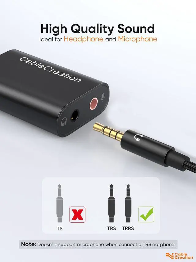 Alt view image 2 of 7 - USB Audio Adapter External Sound Card with 3.5mm Headphone and Microphone Jack Compatible with Windows, Mac, macOS, Linux, PS4, PS5, Plug and Play, Aluminum Black