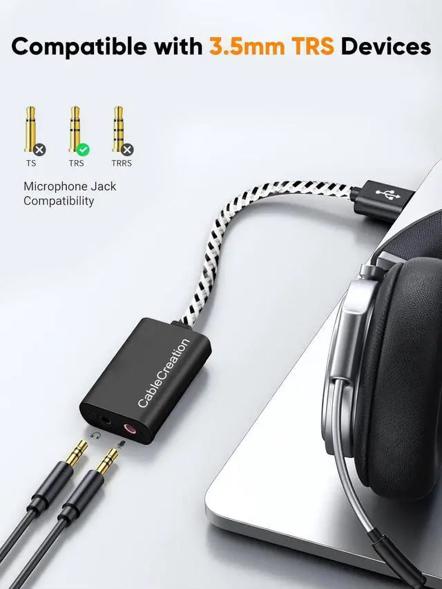 Alt view image 3 of 7 - USB Audio Adapter External Sound Card with 3.5mm Headphone and Microphone Jack Compatible with Windows, Mac, macOS, Linux, PS4, PS5, Plug and Play, Aluminum Black