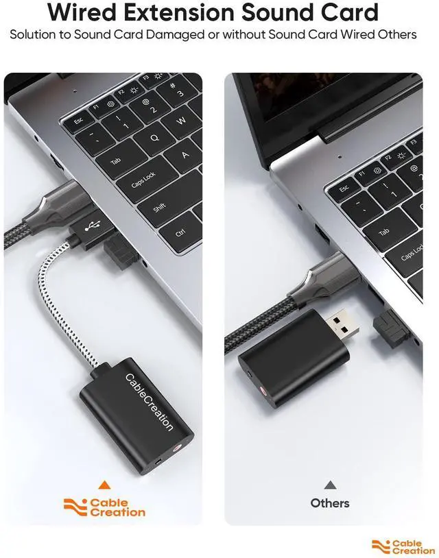 Alt view image 4 of 7 - USB Audio Adapter External Sound Card with 3.5mm Headphone and Microphone Jack Compatible with Windows, Mac, macOS, Linux, PS4, PS5, Plug and Play, Aluminum Black