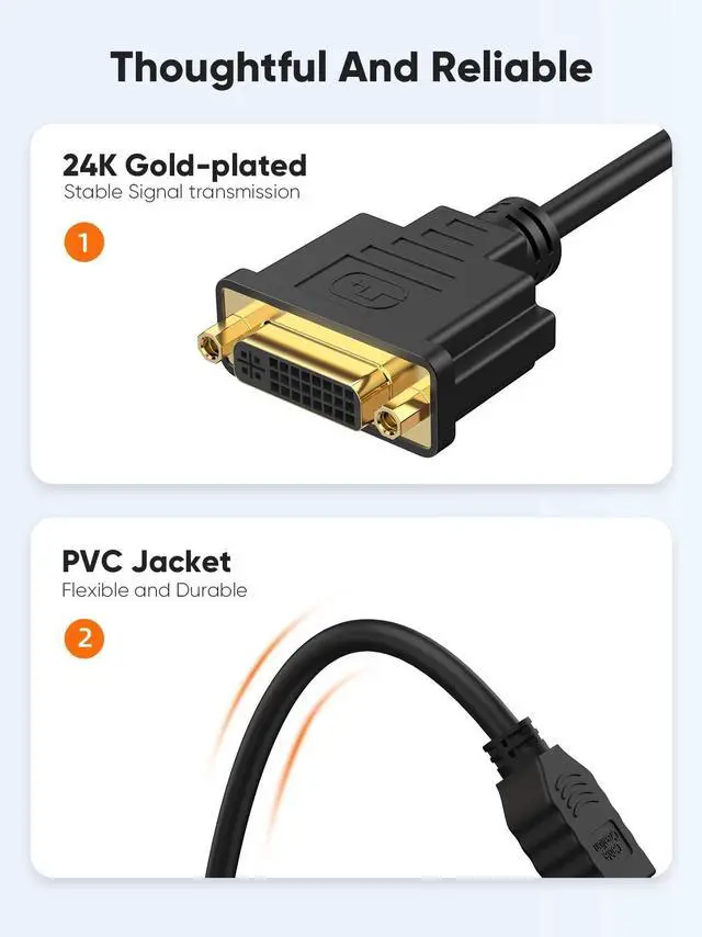 Alt view image 3 of 7 - HDMI to DVI Short Cable 0.5ft, Bi-Directional DVI-I (24+5) Female to HDMI Male Adapter 1080P DVI to HDMI Converter Compatible with Xbox, PC, TV Box, PS5, Blue-ray, Switch