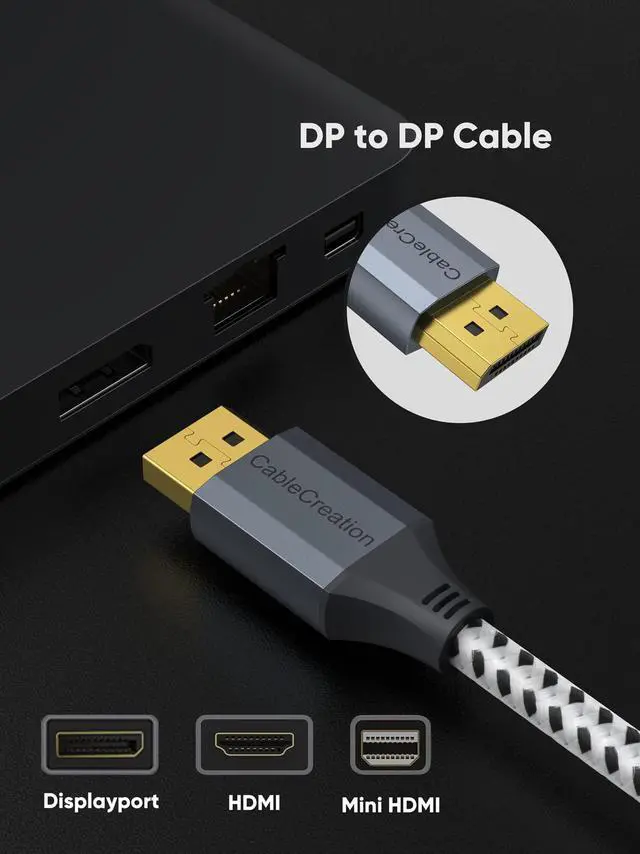 Alt view image 2 of 7 - 8K DisplayPort Cable 10 FT/3M, DP to DP Cable 1.4,Support 8K@60Hz, 4K@144Hz, 2K@165Hz Video Resolution & HDR,Gray