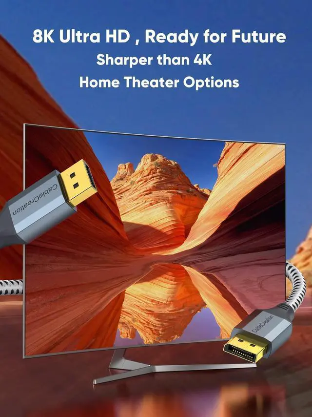 Alt view image 7 of 7 - 8K DisplayPort Cable 10 FT/3M, DP to DP Cable 1.4,Support 8K@60Hz, 4K@144Hz, 2K@165Hz Video Resolution & HDR,Gray