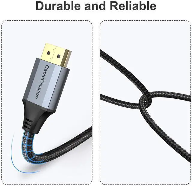 Alt view image 3 of 7 - 10ft DisplayPort Cable, DP 1.2, 4K@60Hz, 2K@165Hz, 2K@144Hz, Nylon Braided, Compatible with PC, Laptop, TV, Gaming Monitor