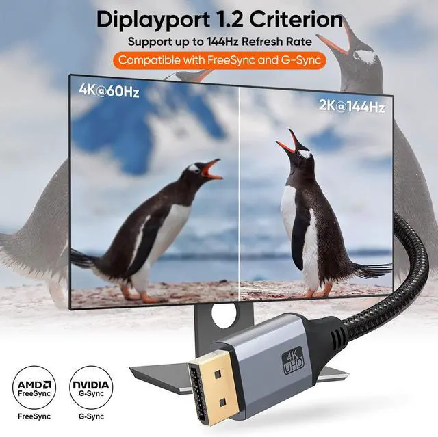 Alt view image 6 of 7 - 10ft DisplayPort Cable, DP 1.2, 4K@60Hz, 2K@165Hz, 2K@144Hz, Nylon Braided, Compatible with PC, Laptop, TV, Gaming Monitor