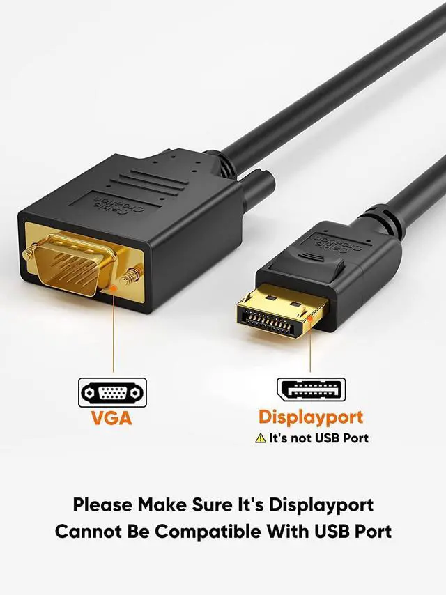 Alt view image 2 of 7 - 6ft DP to VGA Cable, Black, Supports 1080P@60Hz, Connects DisplayPort Devices to VGA Monitors, Displays, or Projectors