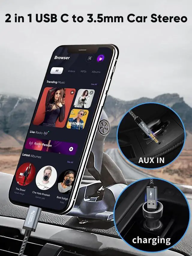 Alt view image 2 of 7 - USB C to 3.5mm Audio Cable with USB Charging Cable, Car Aux Cable, Type C to Aux Jack Headphone Car Stereo with 18W Charge for iPhone 16 15 Pro Max Plus, Galaxy S24/S23+, Pixel 9/8/7+