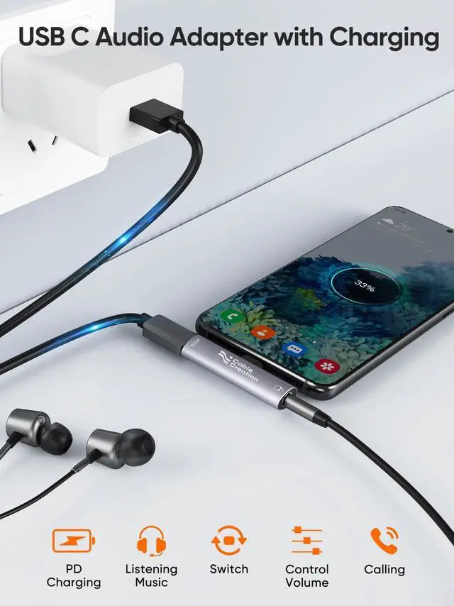 Alt view image 2 of 7 - USB C to 3.5mm Headphone and Charger Adapter, 2 in 1 Type-C to 3.5mm Audio Hi-Res with PD Fast Charge, USB C to Aux with Charging Dongle for iPhone 16 15 Pro Max, Galaxy 24+, Pixel, iPad