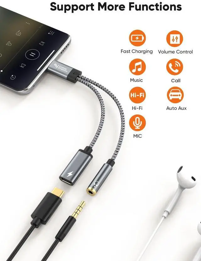 Alt view image 2 of 7 - USB C to 3.5mm Headphone and Charger Adapter with PD 100W 60W Fast Charging, USB C to Audio Jack Type C to Aux Cord for iPhone 16 15, Galaxy S24/S23/S22 Ultra+, iPad Pro/Air, Pixel 9/8+