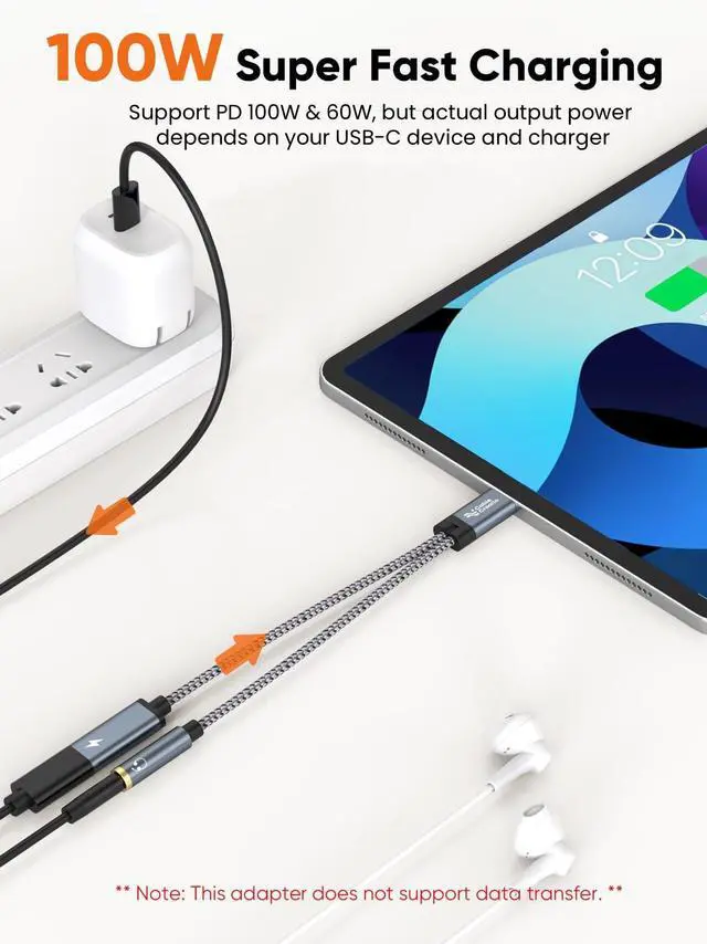 Alt view image 4 of 7 - USB C to 3.5mm Headphone and Charger Adapter with PD 100W 60W Fast Charging, USB C to Audio Jack Type C to Aux Cord for iPhone 16 15, Galaxy S24/S23/S22 Ultra+, iPad Pro/Air, Pixel 9/8+