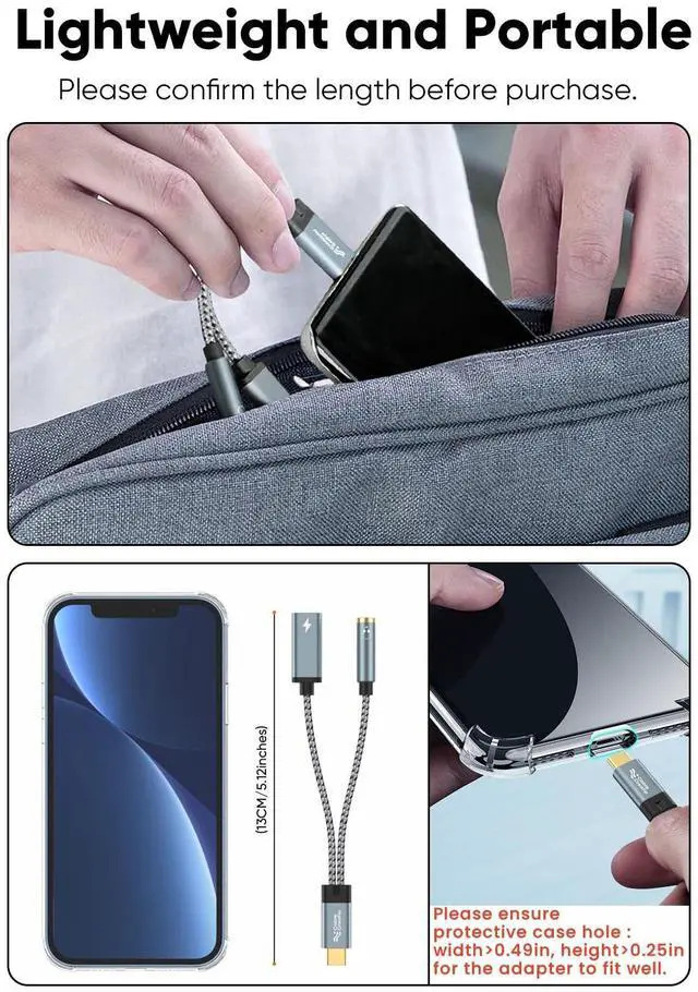Alt view image 6 of 7 - USB C to 3.5mm Headphone and Charger Adapter with PD 100W 60W Fast Charging, USB C to Audio Jack Type C to Aux Cord for iPhone 16 15, Galaxy S24/S23/S22 Ultra+, iPad Pro/Air, Pixel 9/8+