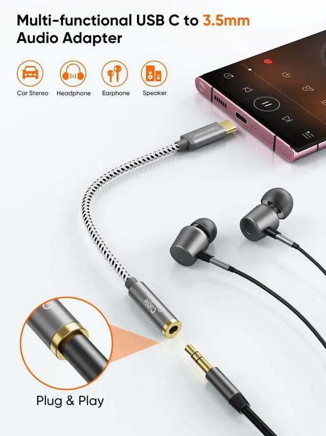 Alt view image 2 of 7 - USB C to 3.5mm Audio Adapter, Type C to Headphone Adapter, USB C to Aux 24bit/96kHz HiFi DAC Cable for iPhone 16 15 Pro Max/15 Pro/15 Plus, iPad, Galaxy S24 S23 Ultra, Pixel 9, 0.33 ft