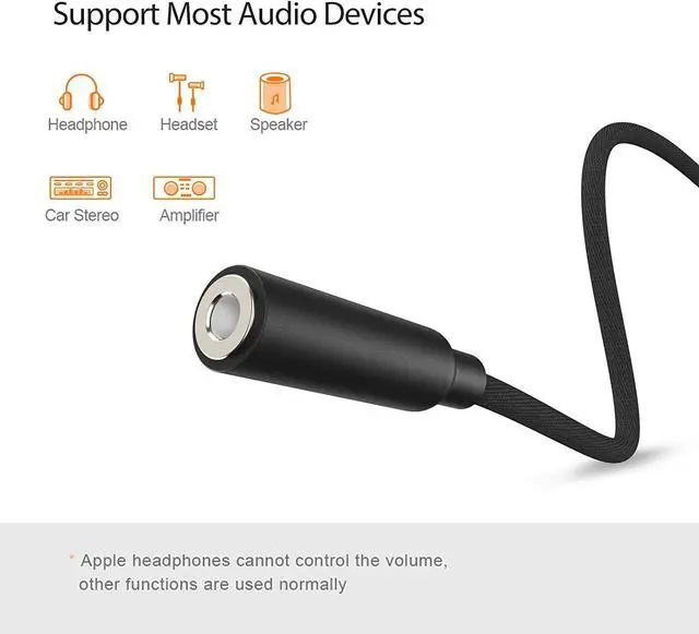 Alt view image 4 of 7 - USB C to 3.5mm Headphone Adapter, Type-C to 3.5mm Audio Adapter Compatible with Galaxy S22 S20 S21 Ultra Z Flip S20+, iPad Pro 2020, Pixel 4 3 2 XL etc. 0.33 ft Black