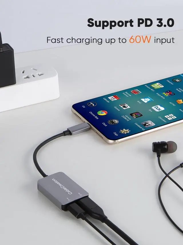 Alt view image 2 of 7 - SOEWIOU  USB Type C Splitter, 2-in-1 USB C Audio Adapter and PD Fast Charging, Type C Aux Dongle Compatible with iPad, MacBook, iPhone 16 15 Pro Max Plus, Galaxy S24/S23/S22+, Pixel 9/8/7+, Grey
