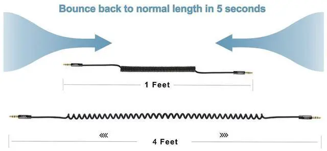 Alt view image 3 of 6 - Aux Cord for Car (1-4FT), Coiled 3.5mm Audio Cable Male to Male,1/8 Auxiliary Stereo Aux Cable for 3.5mm DC Plug Port Device,Headphones,Car Stereos,Speaker, Black