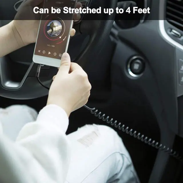 Alt view image 4 of 6 - Aux Cord for Car (1-4FT), Coiled 3.5mm Audio Cable Male to Male,1/8 Auxiliary Stereo Aux Cable for 3.5mm DC Plug Port Device,Headphones,Car Stereos,Speaker, Black