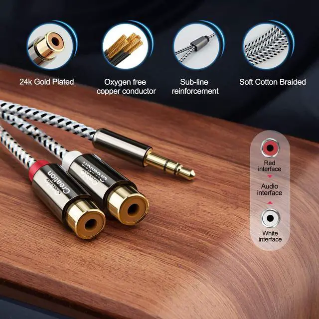 Alt view image 2 of 7 - 3.5mm Male to 2RCA Female Jack Stereo Audio Cable, 3.5mm to RCA Extension Cable Compatible with iPhone, iPad, MP3, Tablets, HiFi Stereo System, Speaker,3FT/0.92M