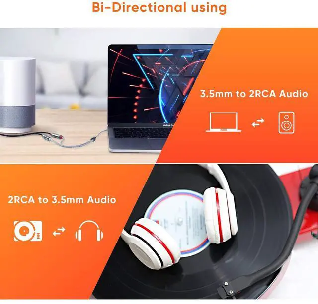 Alt view image 5 of 7 - 3.5mm Male to 2RCA Female Jack Stereo Audio Cable, 3.5mm to RCA Extension Cable Compatible with iPhone, iPad, MP3, Tablets, HiFi Stereo System, Speaker,3FT/0.92M