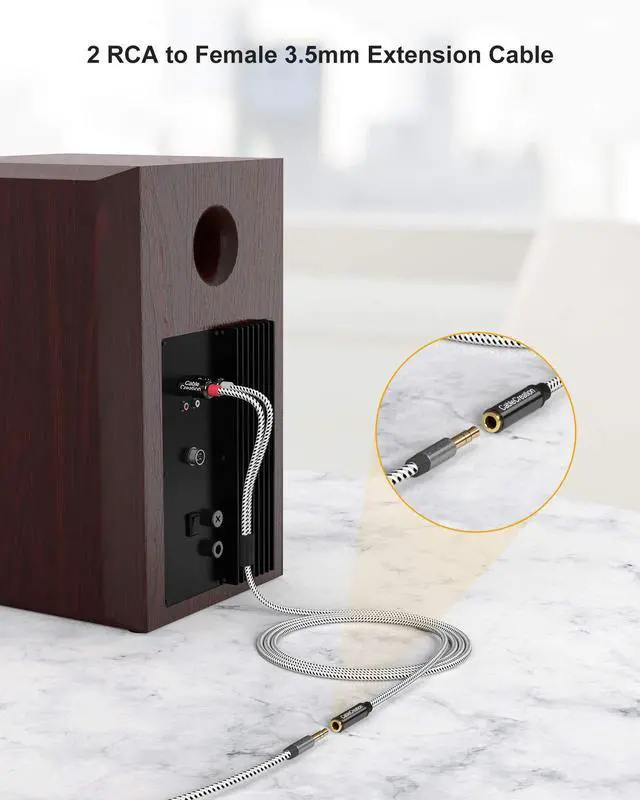 Alt view image 2 of 7 - 3.5mm to RCA Cable, 3.5mm Female to 2RCA Male Stereo Audio Cable Gold Plated for TV,Smartphones, MP3, Tablets, Speakers,Home Theater,Black and White, 3FT/1M