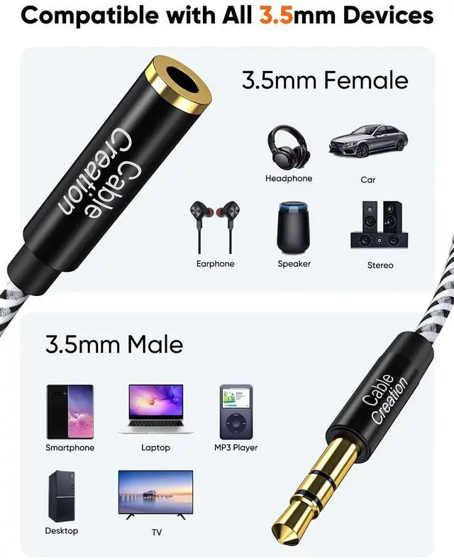 Alt view image 5 of 7 - 3.5mm Headphone Extension Cable, 3.5mm Male to Female Stereo Audio Extension Cable Adapter with Gold Plated Connector, 3 Feet/ 0.9M