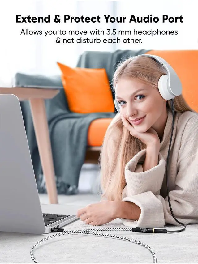 Alt view image 2 of 7 - 3.5mm Headphone Extension Cable 20FT/6m, 3.5mm Male to Female Stereo Audio Cable Adapter with Gold Plated Connector for Headphones, Laptops, Phones, iPads, Mac mini, Home/Car Stereos