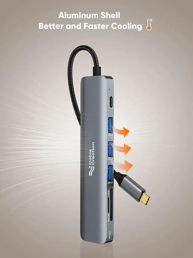 Alt view image 7 of 7 - USB C Hub Multiport Adapter, 7-in-1 USB C HDMI Hub with 4K 30Hz HDMI, 100W PD, 3 USB 3.0 5Gbps Data Ports, SD/TF Cards Reader for MacBook Pro/Air, iPad Pro, Pixelbook, XPS