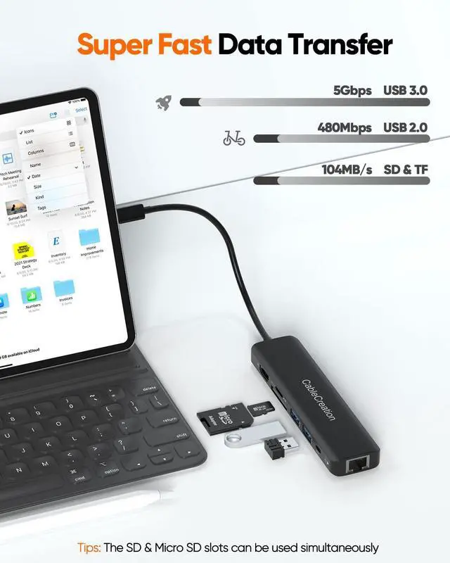 Alt view image 6 of 7 - USB C Hub with Ethernet, 7 in 1 4k@60Hz HDMI USB C Multiport Adapter with 100W PD, 2 USB 3.0 Ports, SD/TF Cards Reader Compatible for MacBook Pro/Air M1 M2, iPad Pro/Air, Dell XPS, HP