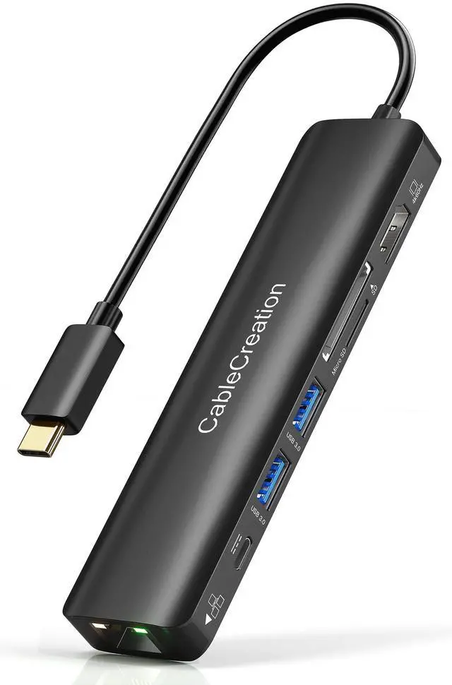 Main image of USB C Hub with Ethernet, 7 in 1 4k@60Hz HDMI USB C Multiport Adapter with 100W PD, 2 USB 3.0 Ports, SD/TF Cards Reader Compatible for MacBook Pro/Air M1 M2, iPad Pro/Air, Dell XPS, HP