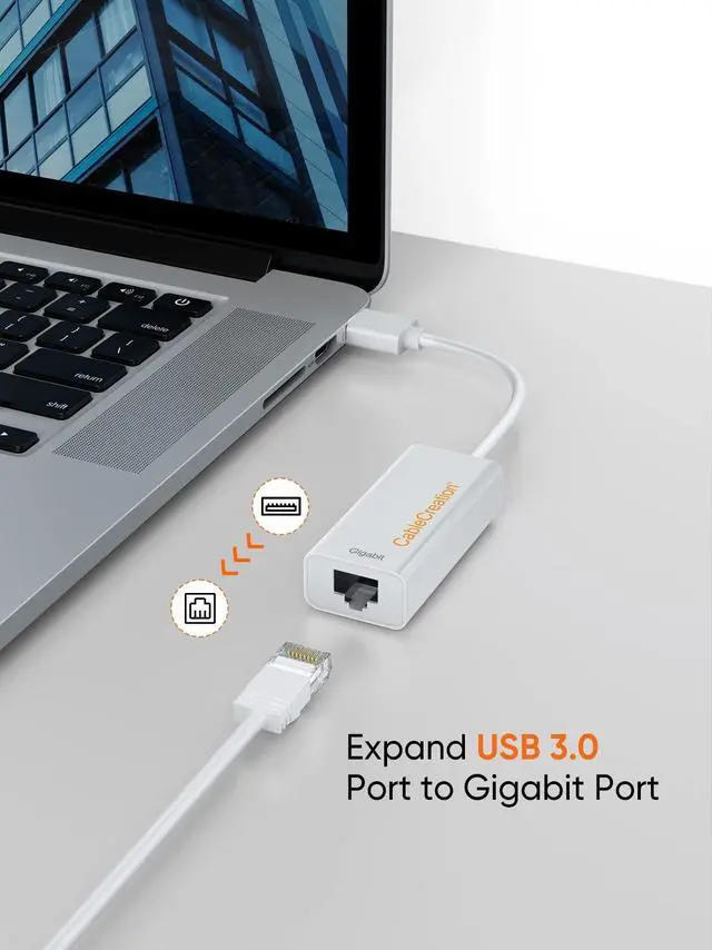 Alt view image 2 of 7 - USB 3.0 to Ethernet Adapter, USB to RJ45 Network Adapter Support 10/100/1000 Mbps Gigabit Compatible with Nintendo Switch, MacBook, Windows, macOS, Linux, Chrome OS, White