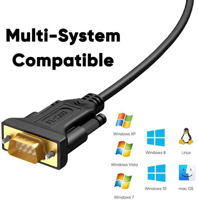 Alt view image 4 of 7 - 3.3 Feet USB to RS232 Serial Cable with Prolific PL2303 Chip, DB9 Adapter for Windows 11,10, 8.1, 8,7, Linux, Mac OS, 1M /Black