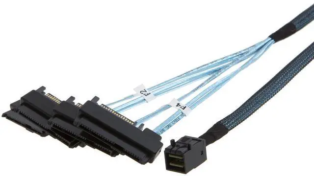 Main image of SFF-8643 to SFF-8482 Cord, Internal Mini SAS SFF-8643 to 4 X 29 Pin SFF-8482 Adapter with SAS 15 Pin Power Port, 1.6FT, 0.5M