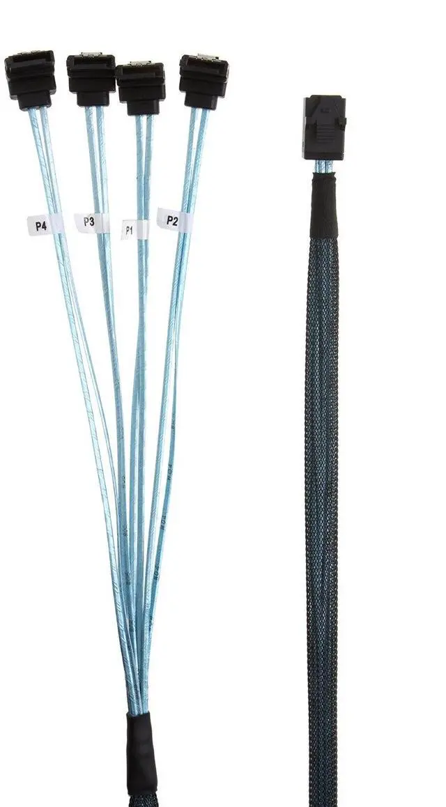 Alt view image 4 of 4 - Internal HD Mini SAS (SFF-8643 Host) - 4X SATA (Target) Angle Cable, SFF-8643 for Controller, 4 Sata Connect to Hard Drive, 0.5M / 1.6FT