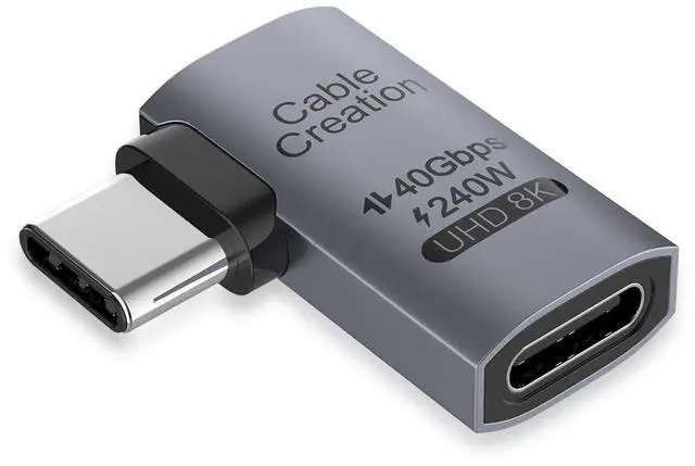 Main image of Right Angle USB C Adapter, USB C Male to Female 90 Degree Adapter 40Gbps 240W Compatible with Thunderbolt 4, USB 4, Notebook, PC, Tablet, Phone and More, Right Angle