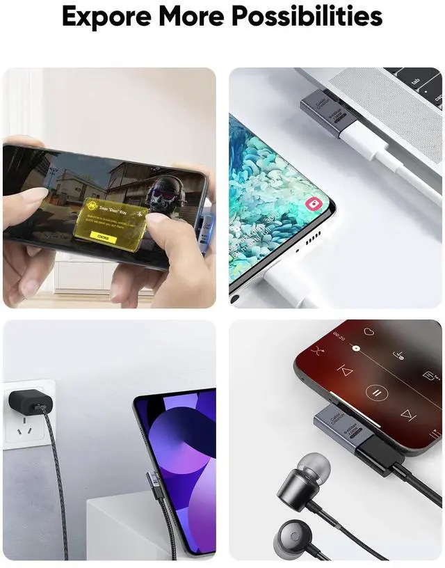 Alt view image 7 of 7 - Right Angle USB C Adapter, USB C Male to Female 90 Degree Adapter 40Gbps 240W Compatible with Thunderbolt 4, USB 4, Notebook, PC, Tablet, Phone and More, Right Angle
