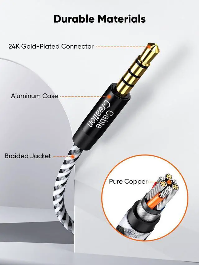 Alt view image 2 of 7 - 3.5mm Headphone Extension Cable 6FT/1.8m, 4Pole TRRS Aux Cord with Microphone, 1/8 Stereo Audio Cable for Phones, Headphones, Speakers, Tablets, PCs, MP3 Players, Laptops, Black