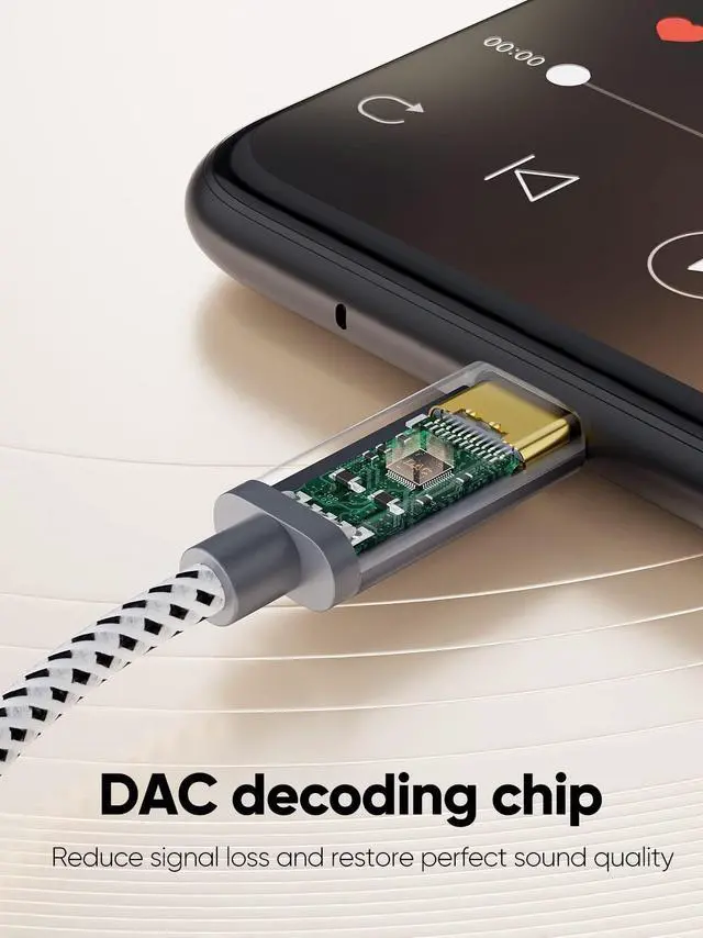 Alt view image 2 of 7 - USB C to 3.5mm Audio Aux Cable 6FT/1.8m, Type C to 3.5mm Headphone Car Stereo Cord Compatible with iPhone 16 Pro Max 15 Pro Max, Samsung Galaxy S24 S23 S22 S21 Note 20, iPad Pro, Gray