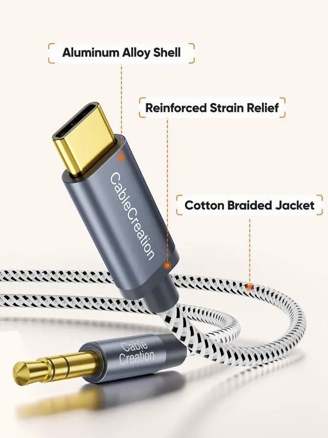 Alt view image 6 of 7 - USB C to 3.5mm Audio Aux Cable 6FT/1.8m, Type C to 3.5mm Headphone Car Stereo Cord Compatible with iPhone 16 Pro Max 15 Pro Max, Samsung Galaxy S24 S23 S22 S21 Note 20, iPad Pro, Gray