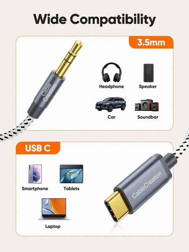 Alt view image 7 of 7 - USB C to 3.5mm Audio Aux Cable 6FT/1.8m, Type C to 3.5mm Headphone Car Stereo Cord Compatible with iPhone 16 Pro Max 15 Pro Max, Samsung Galaxy S24 S23 S22 S21 Note 20, iPad Pro, Gray