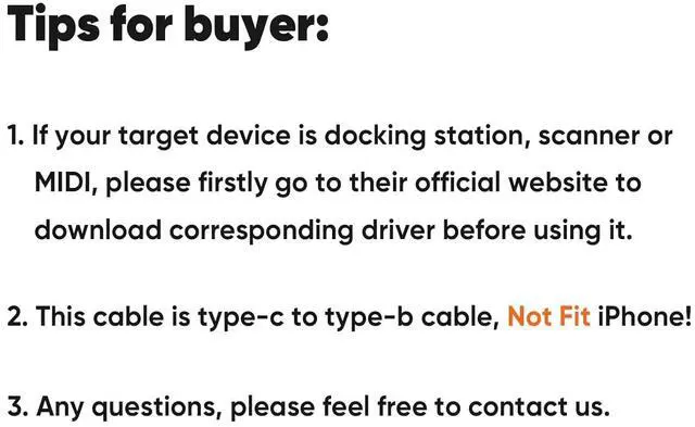 Alt view image 7 of 7 - USB C to USB B 3.1 Cable 6FT, 5Gbps USB Type B to USB C Cable for Thunderbolt 3 Host MacBook Pro Air, External Hard Drive, Docking Station, Scanner, Black,1.8M