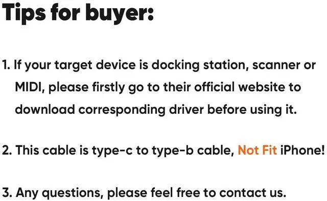 Alt view image 7 of 7 - USB C to USB B 3.1 Cable 4FT, 10Gbps USB Type B to USB C Cable Compatible with Thunderbolt 3 Host MacBook, External Hard Drive, Docking Station, Scanner