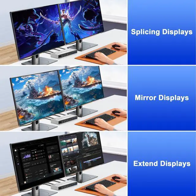 Alt view image 5 of 7 - Vszerda 8K@60Hz USB3.0 Displayport KVM Switch 2 Monitors 4 Computers, 4 Port DP1.4 Dual Monitor Displayport KVM Switch with Audio,Microphone and 3 USB3.0, Dual Monitors Displayport KVM Switch for 4PCs