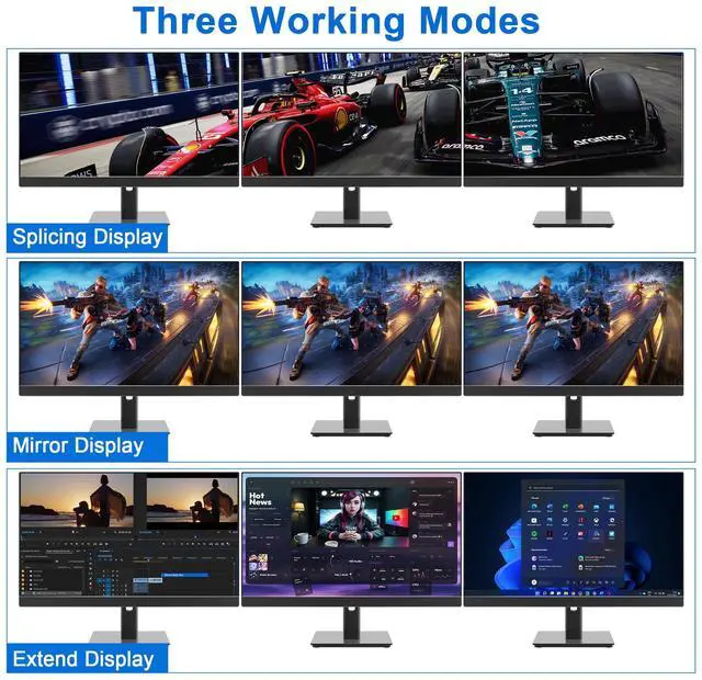 Alt view image 5 of 7 - Vszerda 8K@60Hz USB3.0 DisplayPort KVM Switch 3 Monitors 4 Computers, DP1.4 Triple Monitor KVM Switch with Audio Microphone Output and 3 USB3.0 Ports, Black, Manual Switch