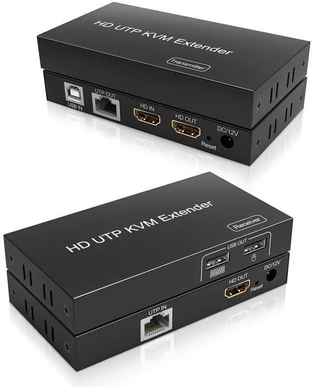 Main image of Vszerda HDMI USB KVM Extender TCP/IP Over Cat5e/6/6a/7 up to 200ft/60M, 1080p@60Hz, 2 USB2.0 Ports, Keyboard and Mouse USB Over Network, Zero Latency, Plug and Play, Supports All Operating System
