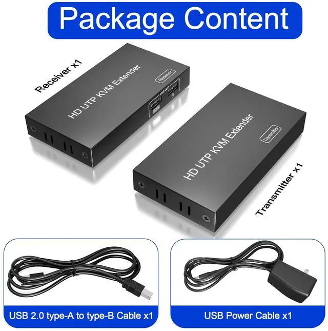 Alt view image 7 of 7 - Vszerda HDMI USB KVM Extender TCP/IP Over Cat5e/6/6a/7 up to 200ft/60M, 1080p@60Hz, 2 USB2.0 Ports, Keyboard and Mouse USB Over Network, Zero Latency, Plug and Play, Supports All Operating System