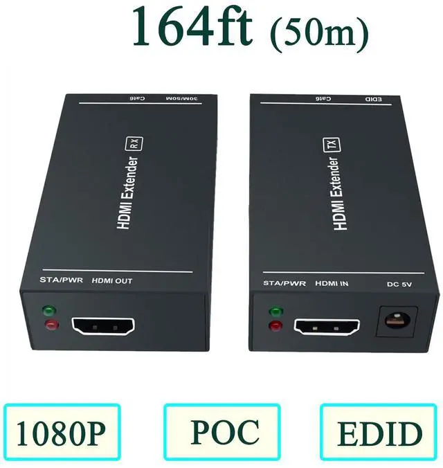 Alt view image 3 of 7 - BUCIER HDMI Extender 1080p@60Hz, 3D, Over Single Cat5e/Cat6/Cat 7 Cable Full HD Uncompressed Transmit Up to 164 Ft(50m), EDID and POC Function Supported (Transmitter and Receiver)