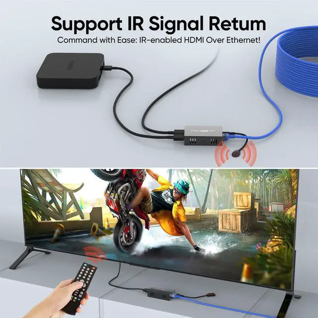 Alt view image 5 of 7 - BUCIER 4K@60Hz HDMI Extender Over Ethernet (Cat7/Cat6/Cat5e) up to 200ft/330ft - Ultra HD Signal, Seamless Transmission, EDID and POE Support (Transmitter & Receiver)