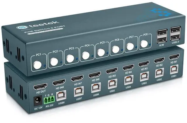 Main image of USB 2.0 HDMI KVM Switch 1 Monitors 8 Computers, 4K@30Hz KVM Switches for 8 Computers Sharing Monitor Keyboard Mouse Hard Drives Printer, with EDID Adaptive,