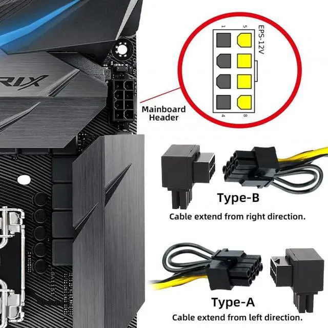 Alt view image 7 of 7 - Vszerda 2pcs/lot 90 Degree Up Down Angled ATX 8P EPS Male to Female Power Header Adapter for CPU 12V