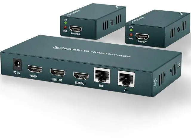 Main image of HDMI Extender Splitter 1x2, HD1080P@60Hz & 3D Visual, Extending 165ft (50m) Length Transmission Over CAT5e/CAT6/CAT7 Cable, 2 Channel Transmission with 2 HDMI Loop Out1