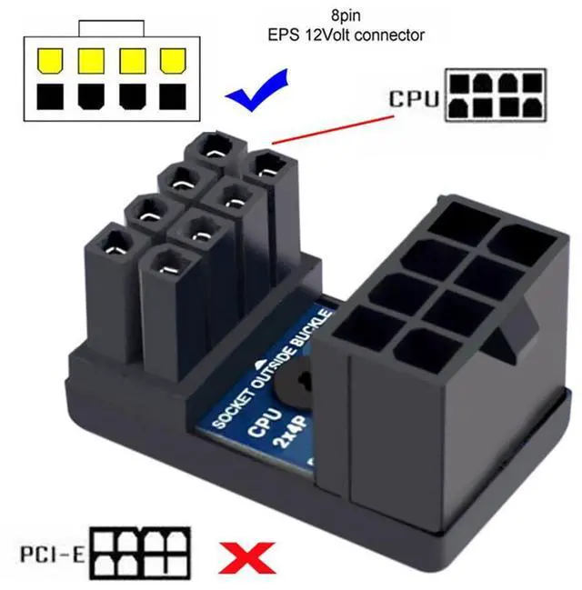 Alt view image 4 of 7 - Vszerda 2pcs/lot 360 Degree Up Down Angled EPS 8P ATX Male to Female Power Header Adapter for CPU 12V